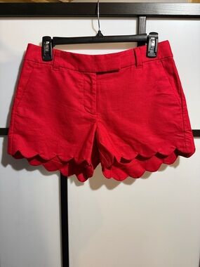 J. Crew Red Scallop-Hem Linen Blend Shorts
